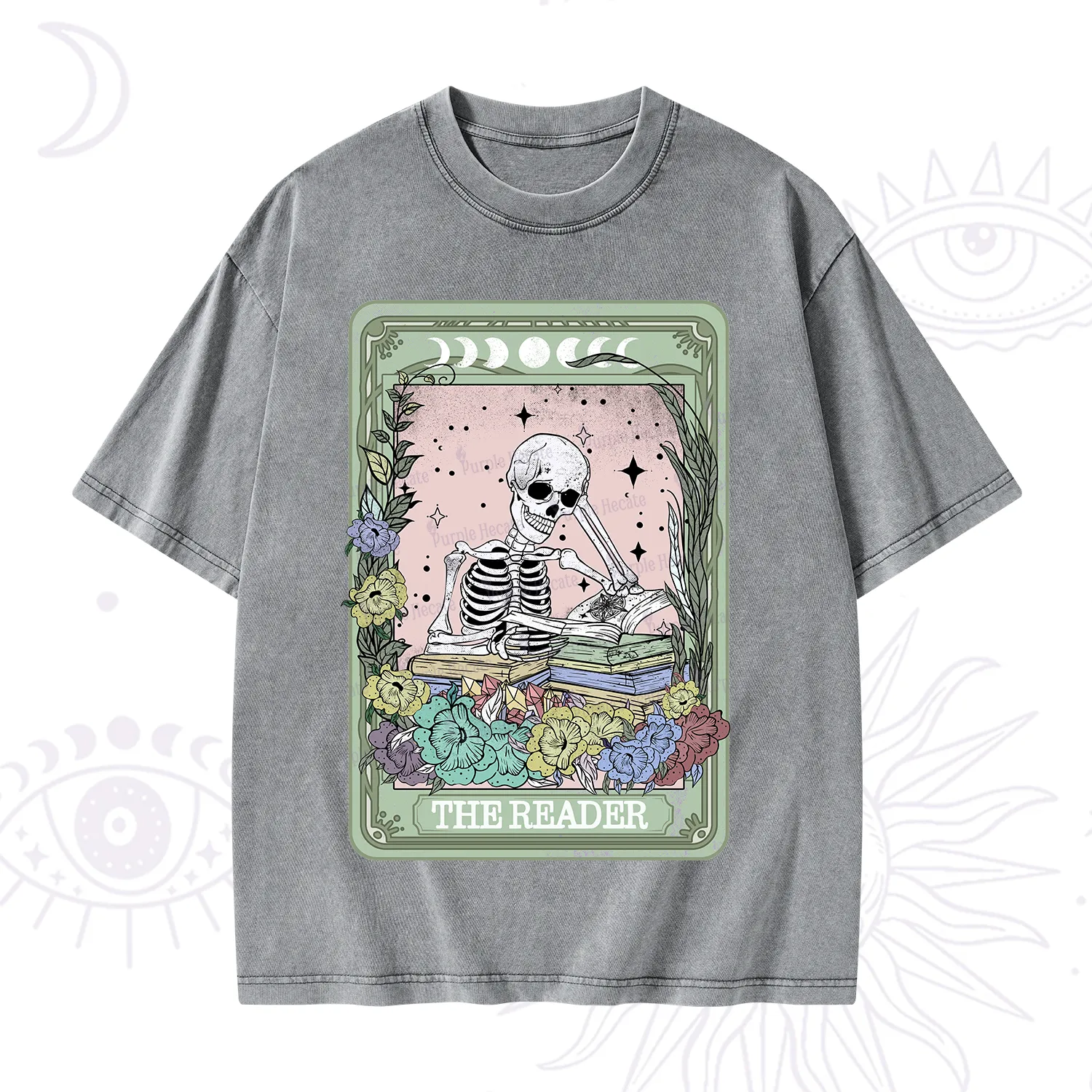Purplehecate The Reader Bookworm Tarot Skeleton Washed T-Shirt