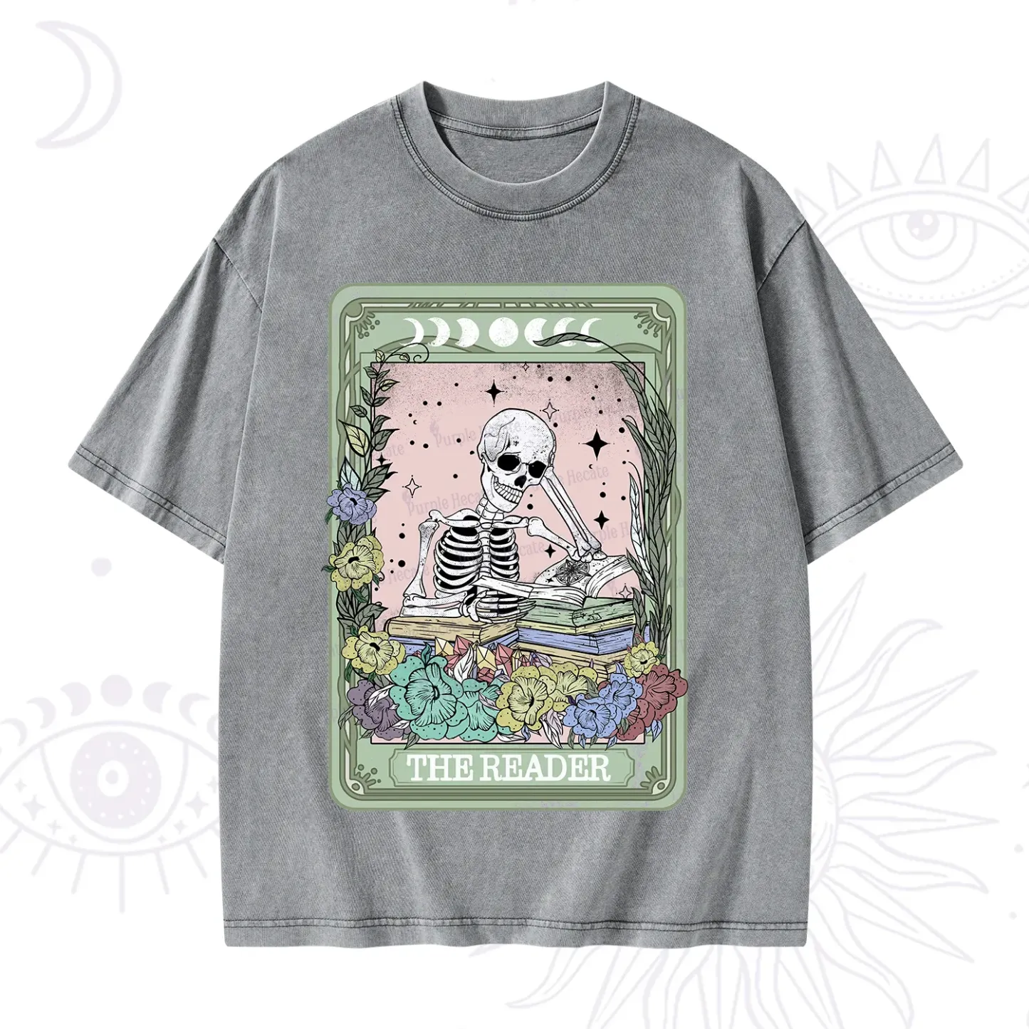 Purplehecate The Reader Bookworm Tarot Skeleton Washed T-Shirt