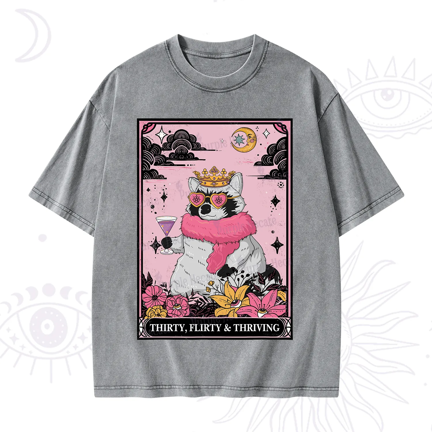 Purplehecate The Thirty Flirty Thriving Oracle Card Washed T-Shirt