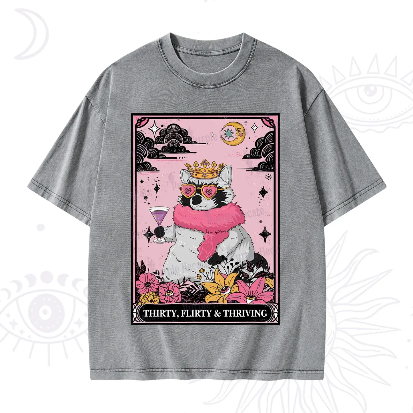 Purplehecate The Thirty Flirty Thriving Oracle Card Washed T-Shirt