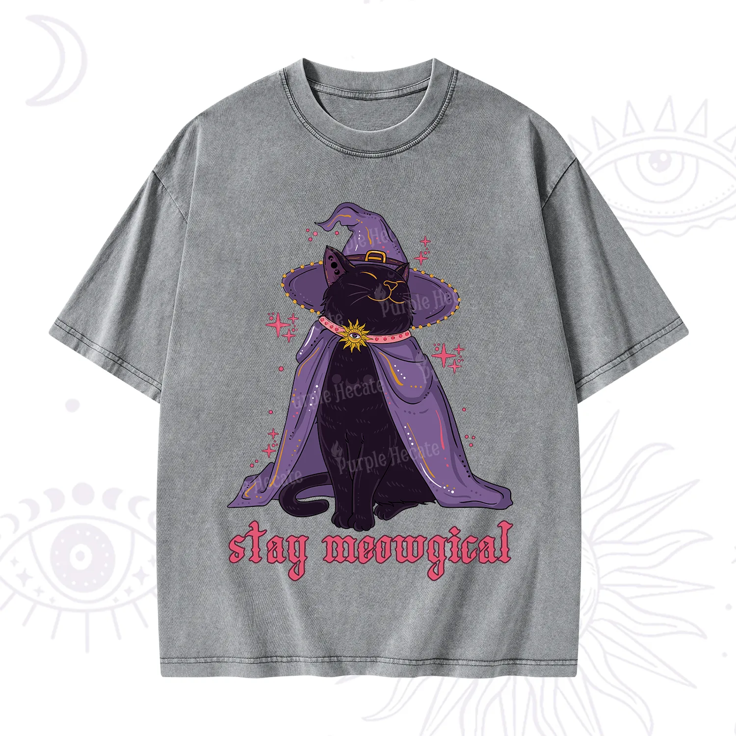Purplehecate Stay Meowgical Cat Washed T-Shirt