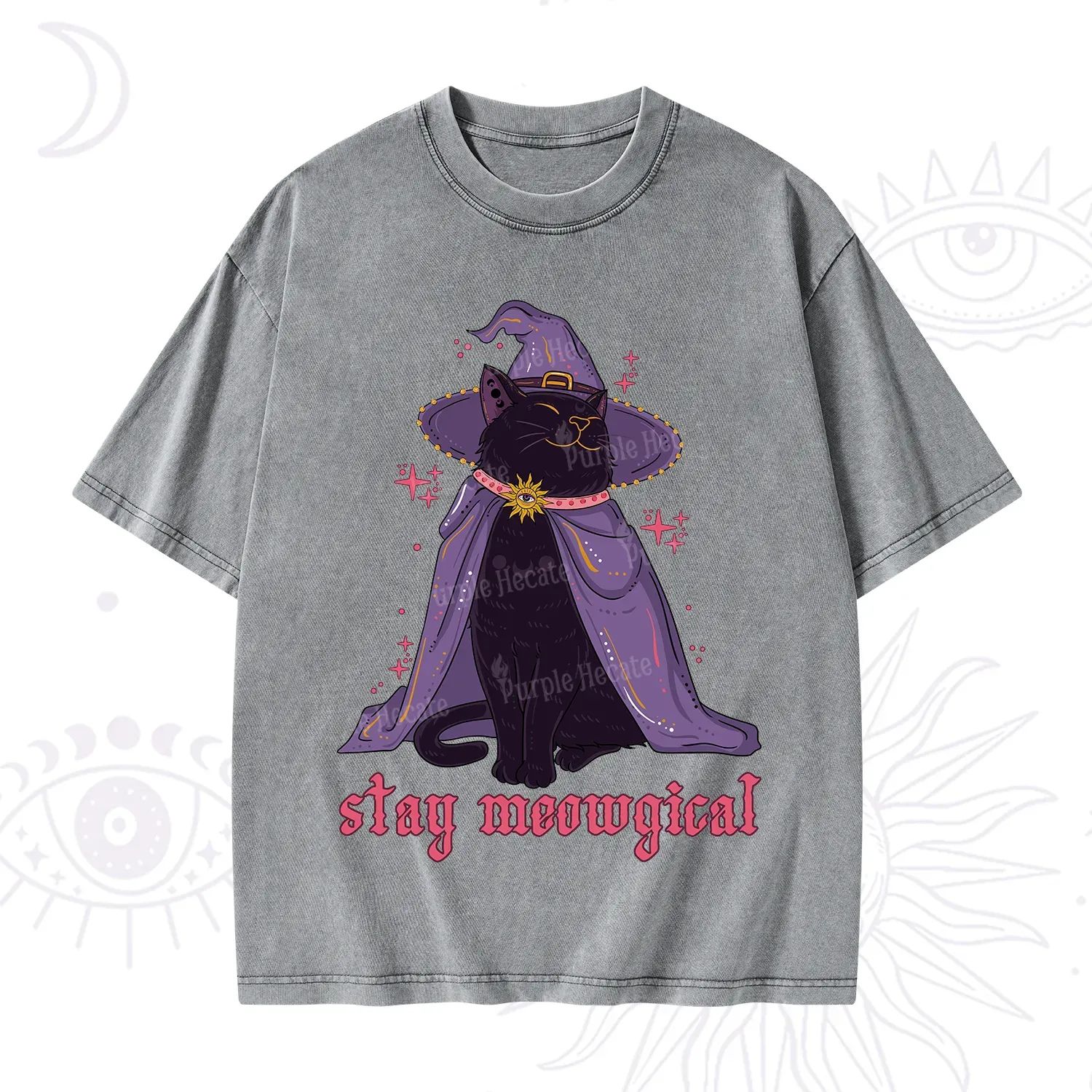 Purplehecate Stay Meowgical Cat Washed T-Shirt