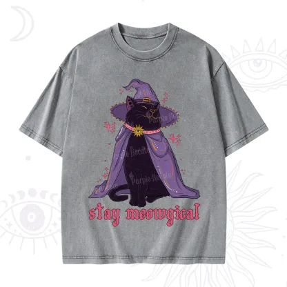 Purplehecate Stay Meowgical Cat Washed T-Shirt
