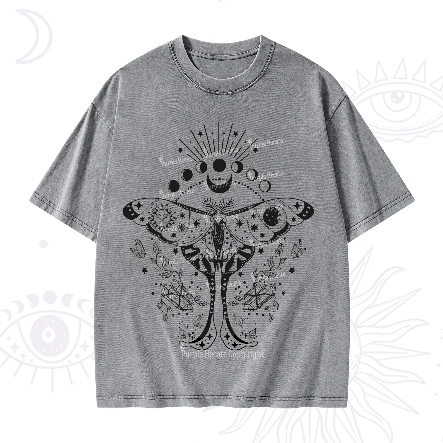 Purplehecate Moonlit Celestial Moth Washed T-Shirt