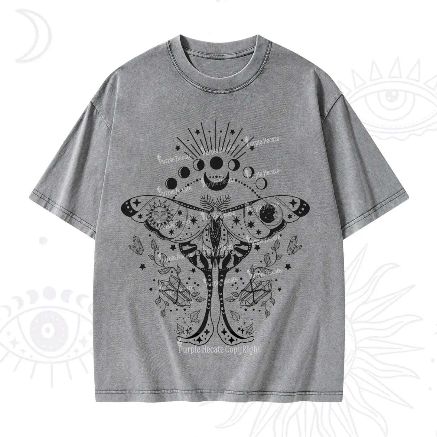 Purplehecate Moonlit Celestial Moth Washed T-Shirt