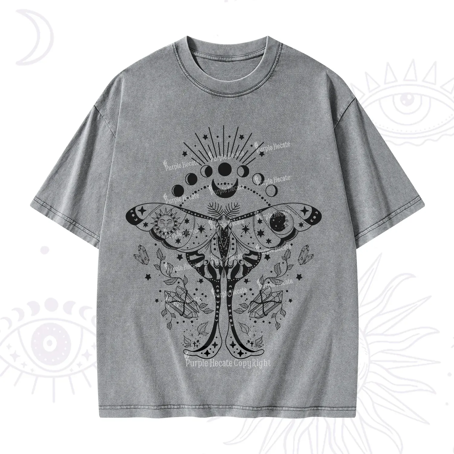 Purplehecate Moonlit Celestial Moth Washed T-Shirt