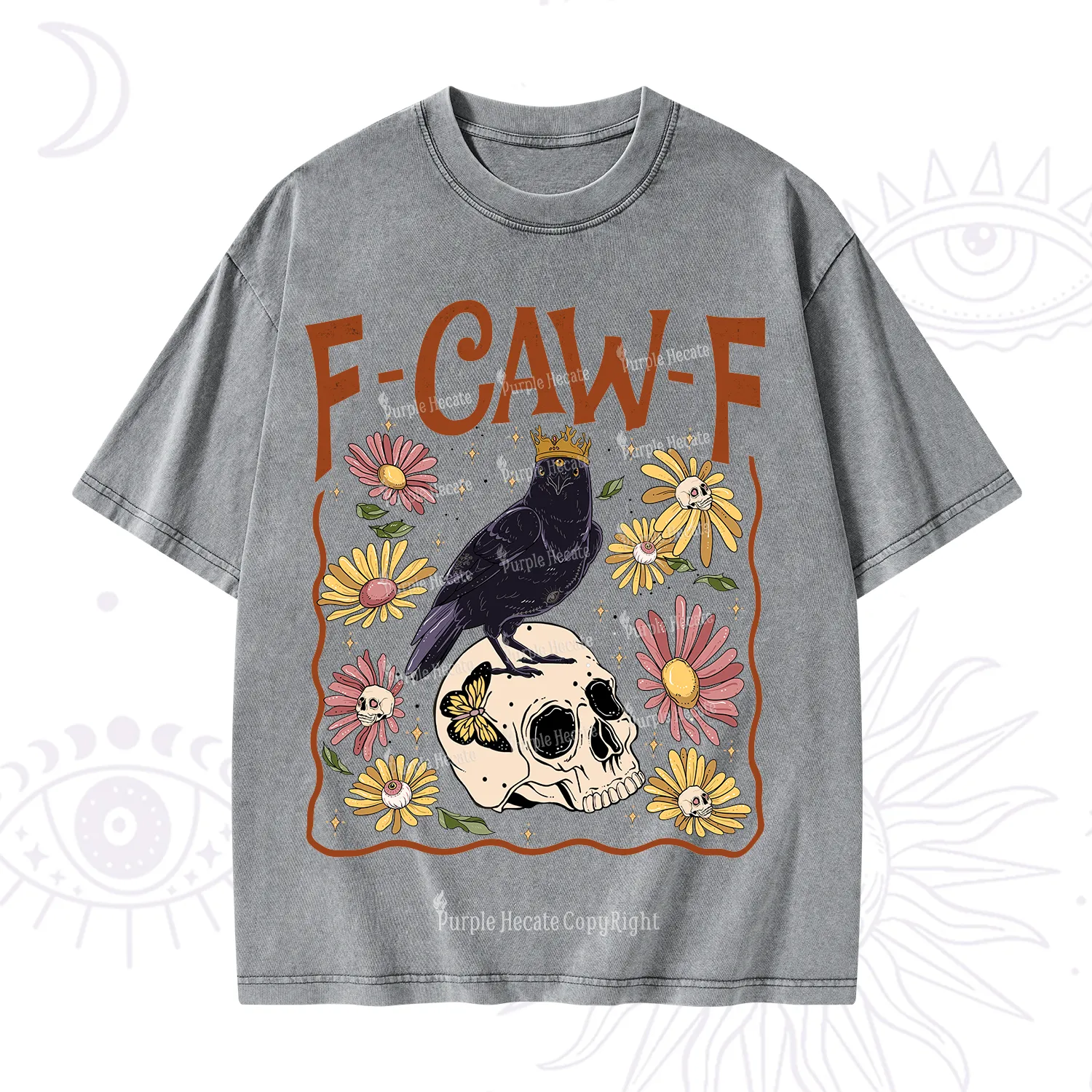Purplehecate Funny F-Caw-F Crow Washed T-Shirt