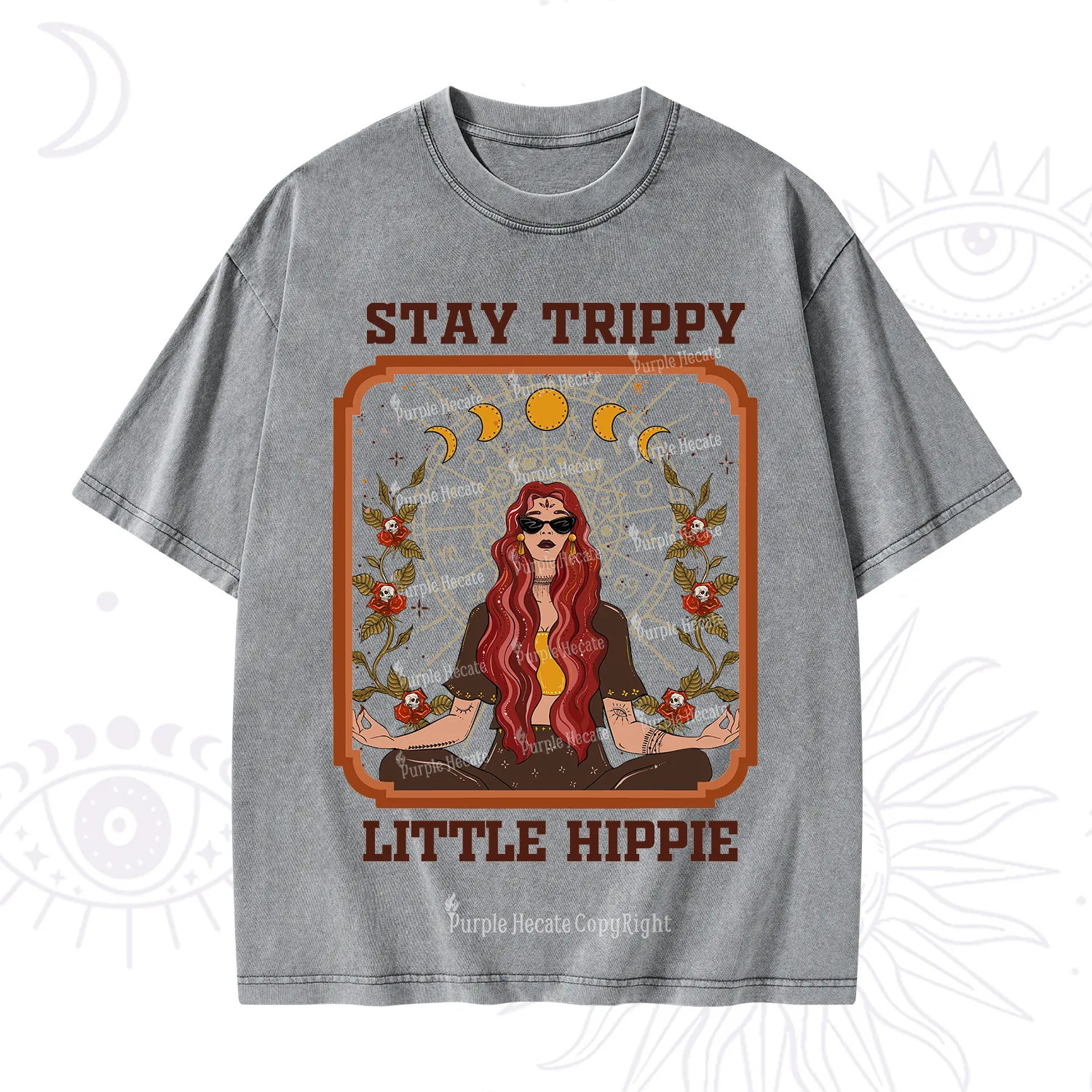 Purplehecate Stay Trippy Little Witchy Hippie Washed T-Shirt