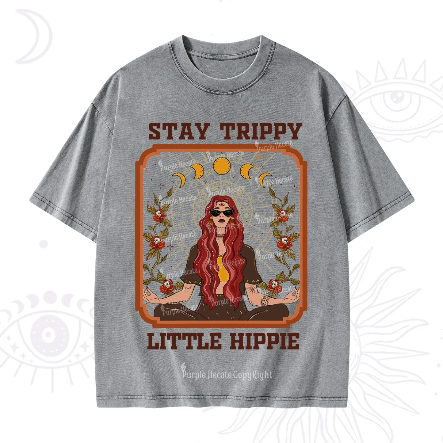 Purplehecate Stay Trippy Little Witchy Hippie Washed T-Shirt