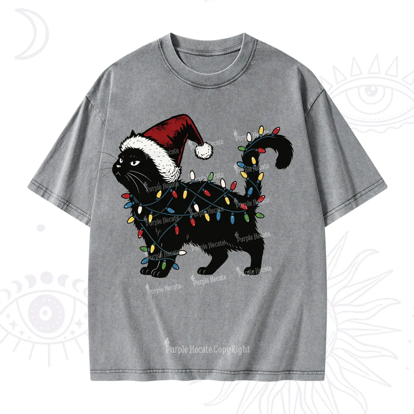 Purplehecate Cute Cat Christmas Washed T-Shirt