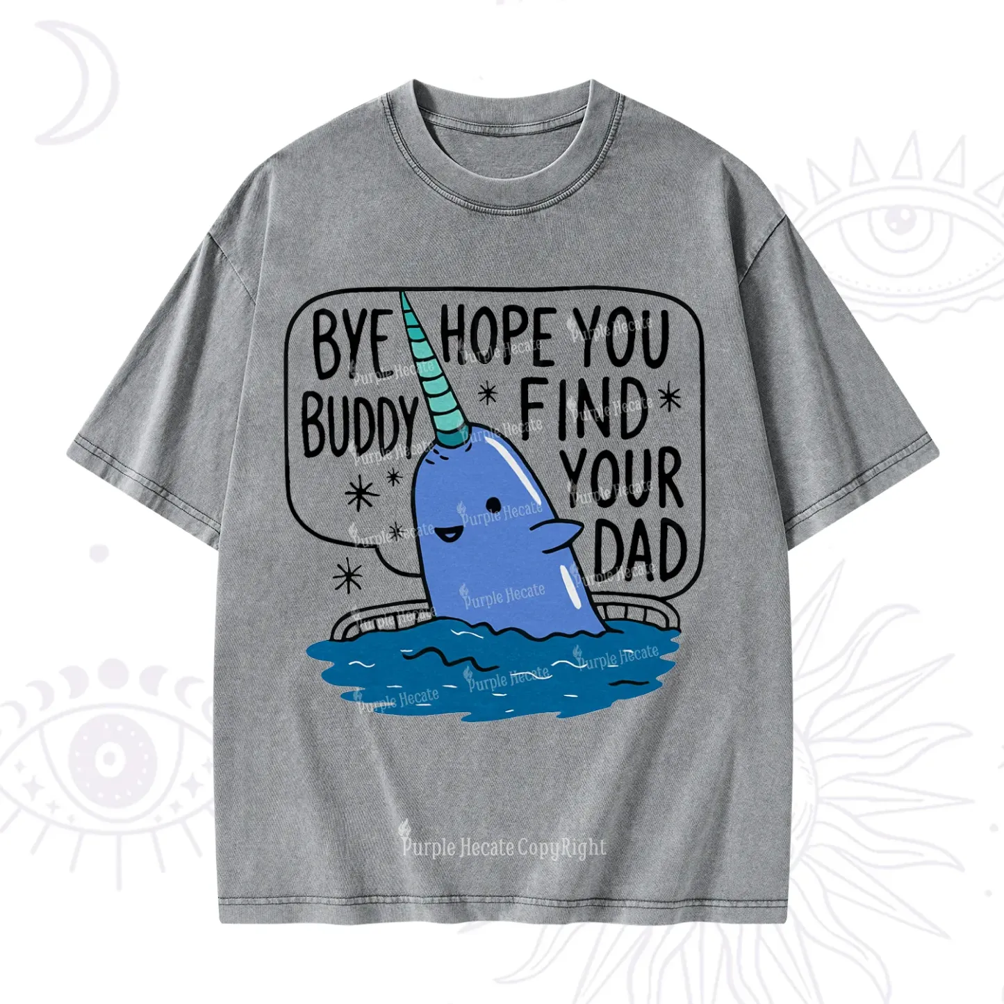 Purplehecate Good Luck Buddy Whale Christmas Washed T-Shirt