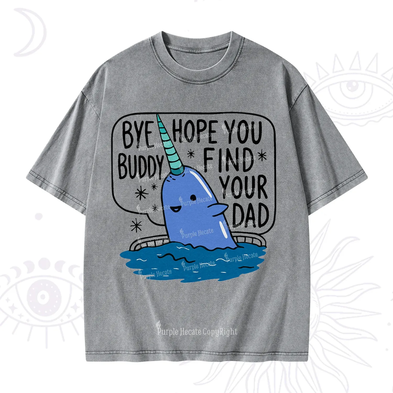 Purplehecate Good Luck Buddy Whale Christmas Washed T-Shirt