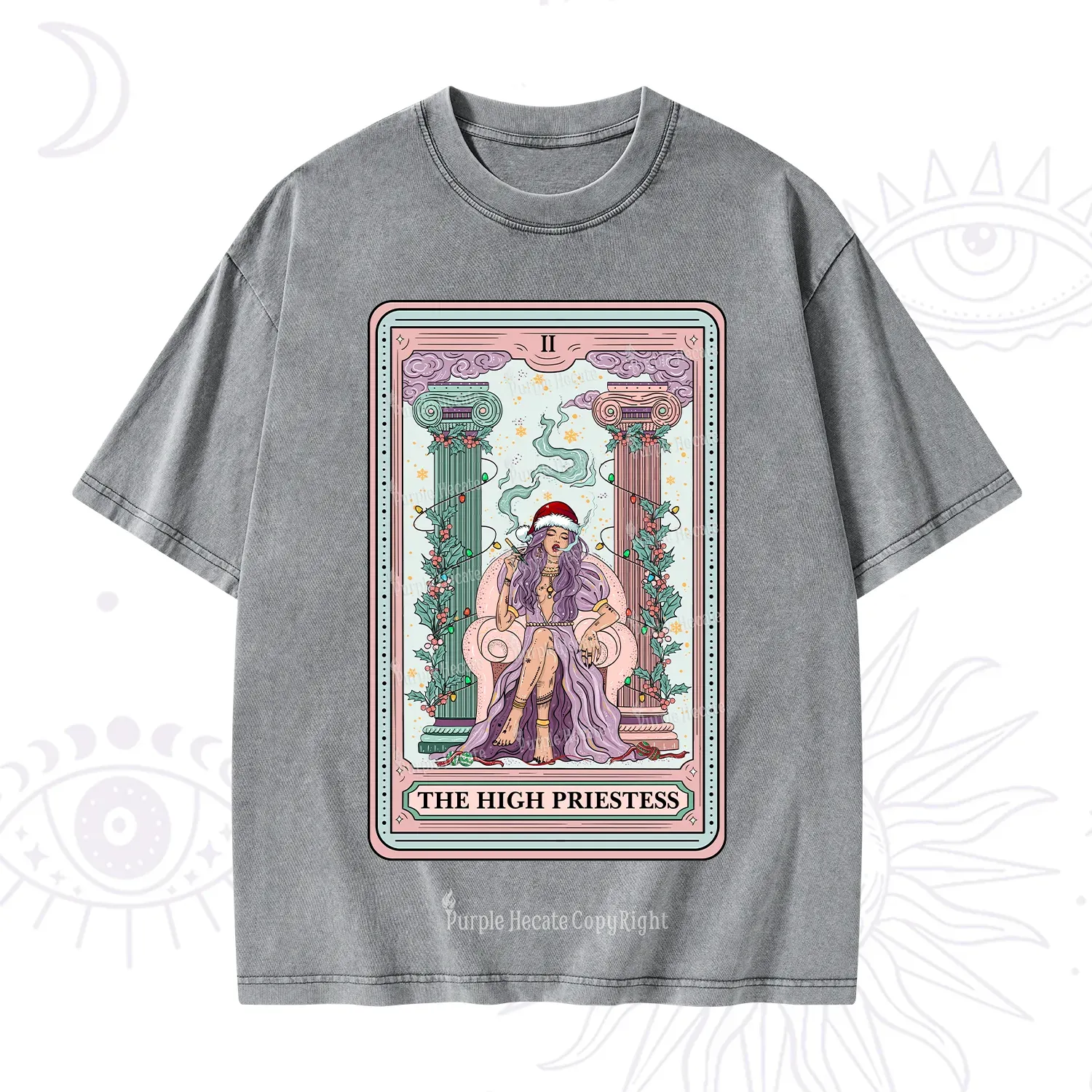 Purplehecate The High Priestess Tarot Card Christmas Washed T-Shirt