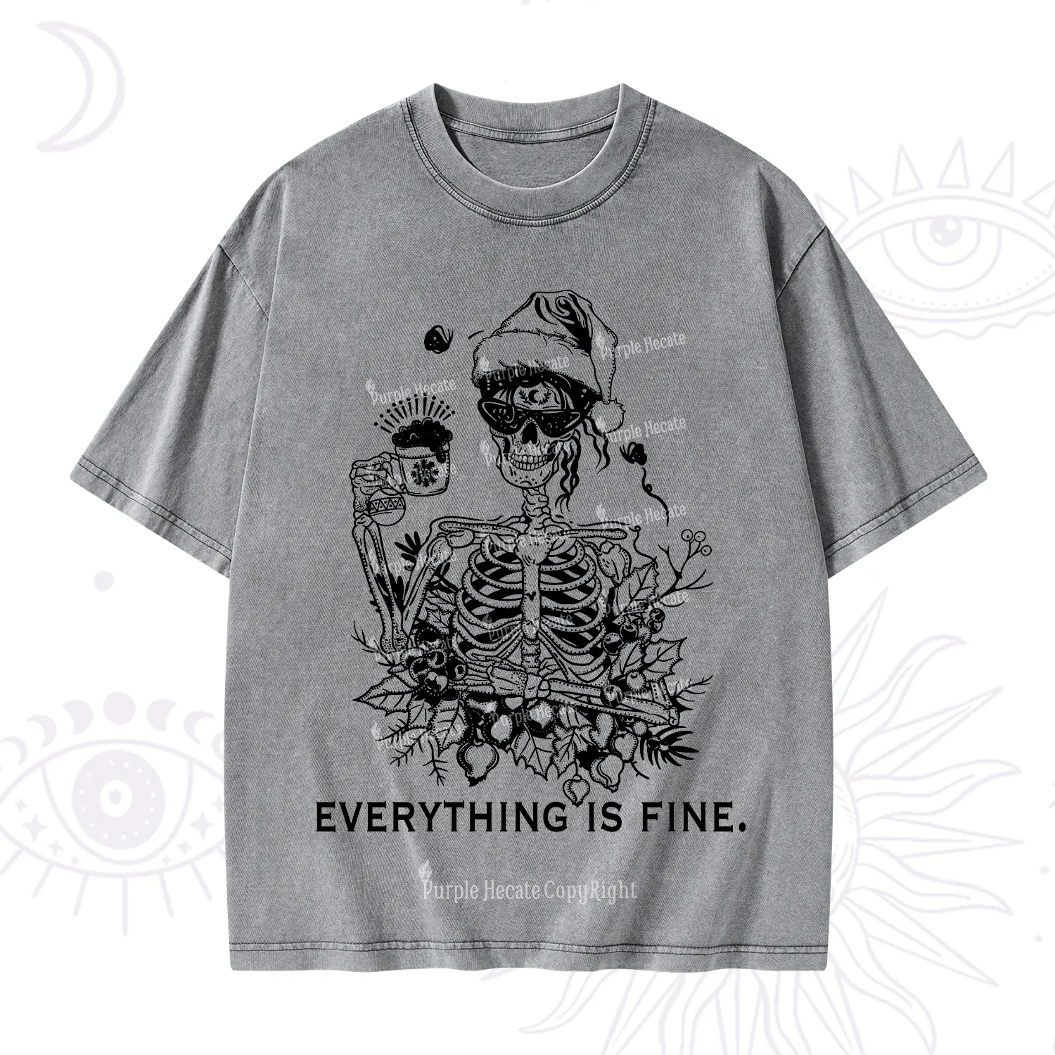 Purplehecate Everything Is Fine Christmas Washed T-Shirt