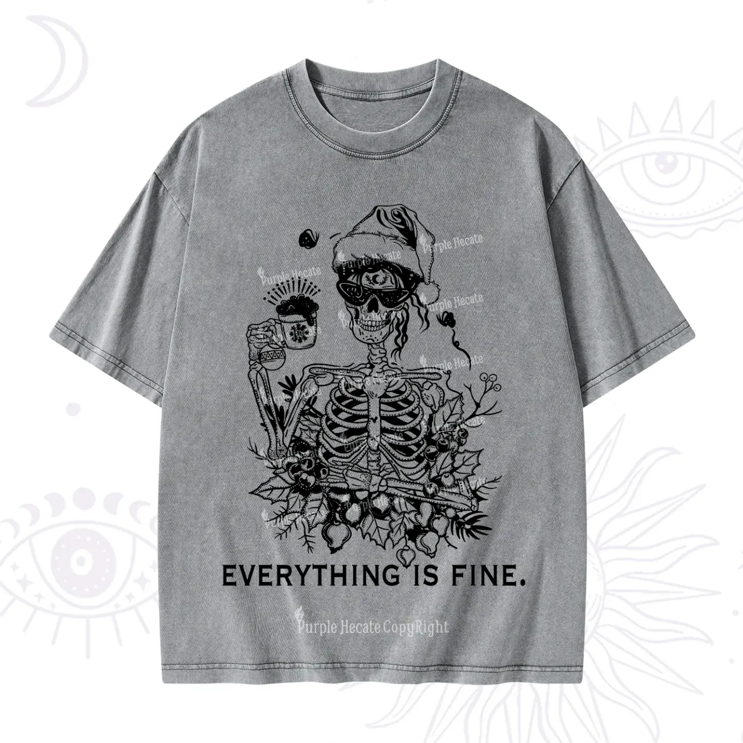 Purplehecate Everything Is Fine Christmas Washed T-Shirt