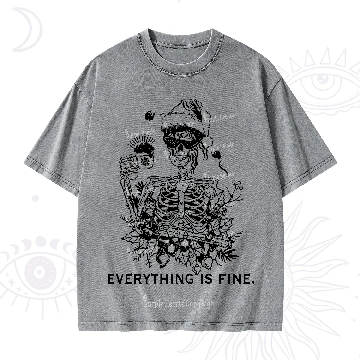 Purplehecate Everything Is Fine Christmas Washed T-Shirt