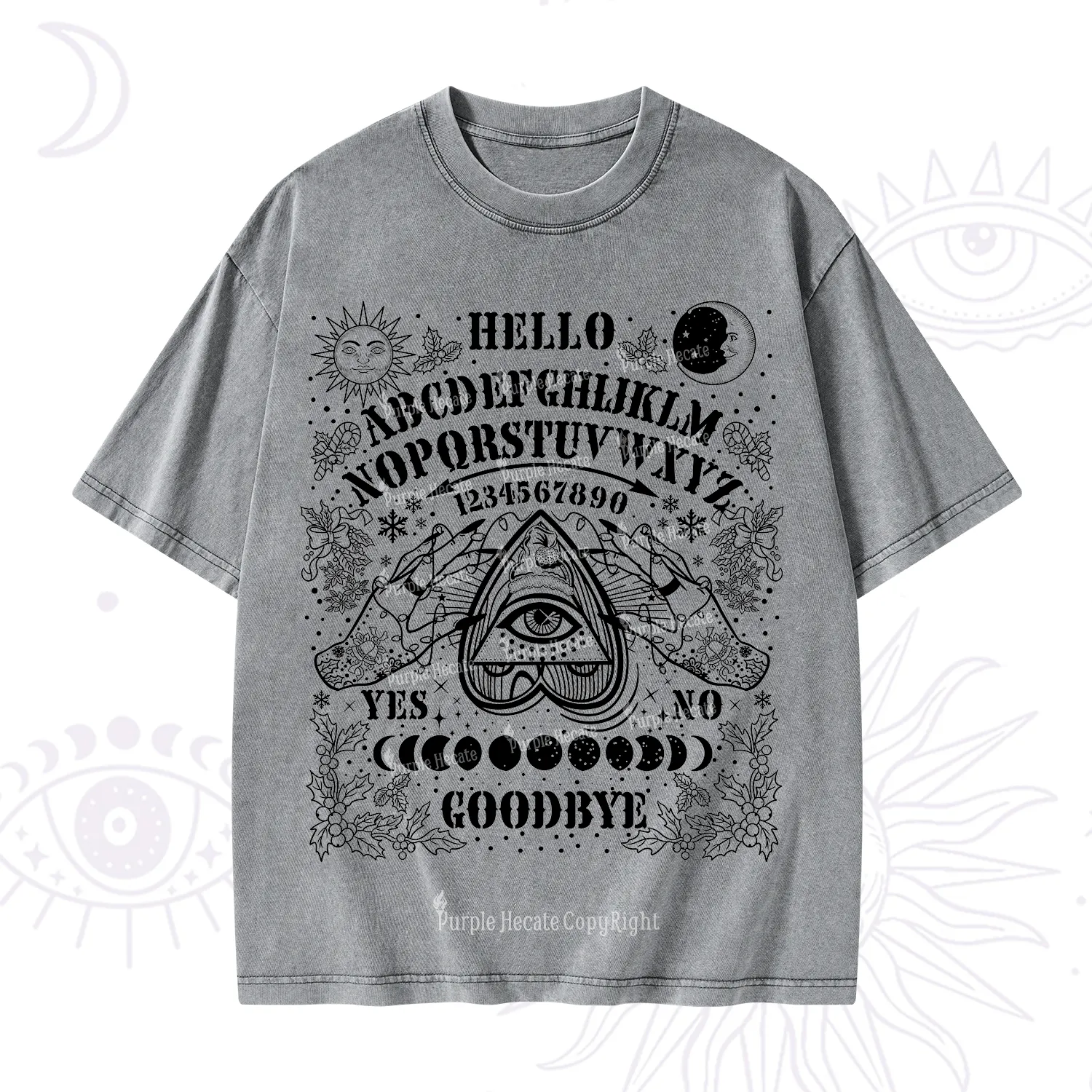 Purplehecate Hello Goodbye Witch Ouija Board Christmas Washed T-Shirt