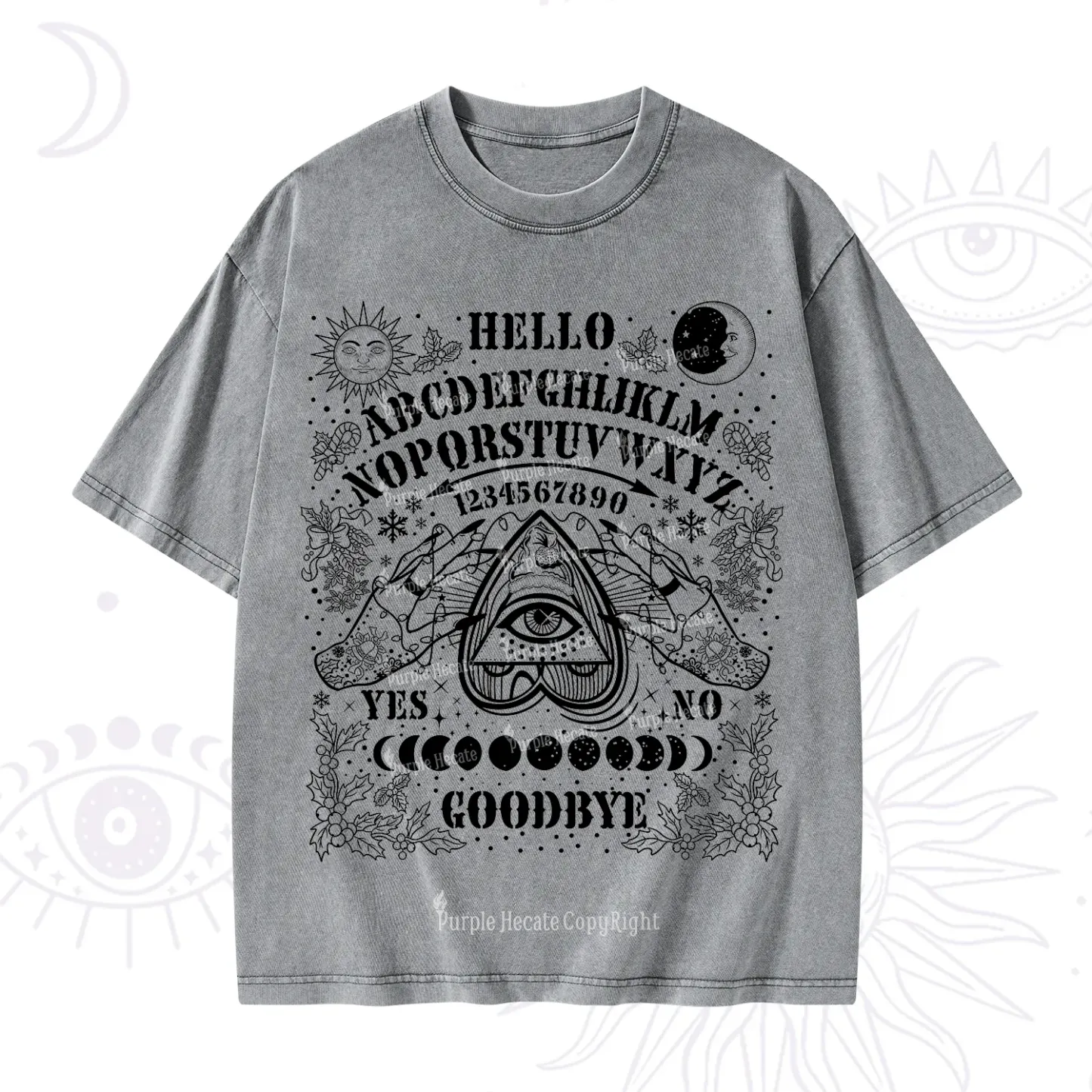 Purplehecate Hello Goodbye Witch Ouija Board Christmas Washed T-Shirt