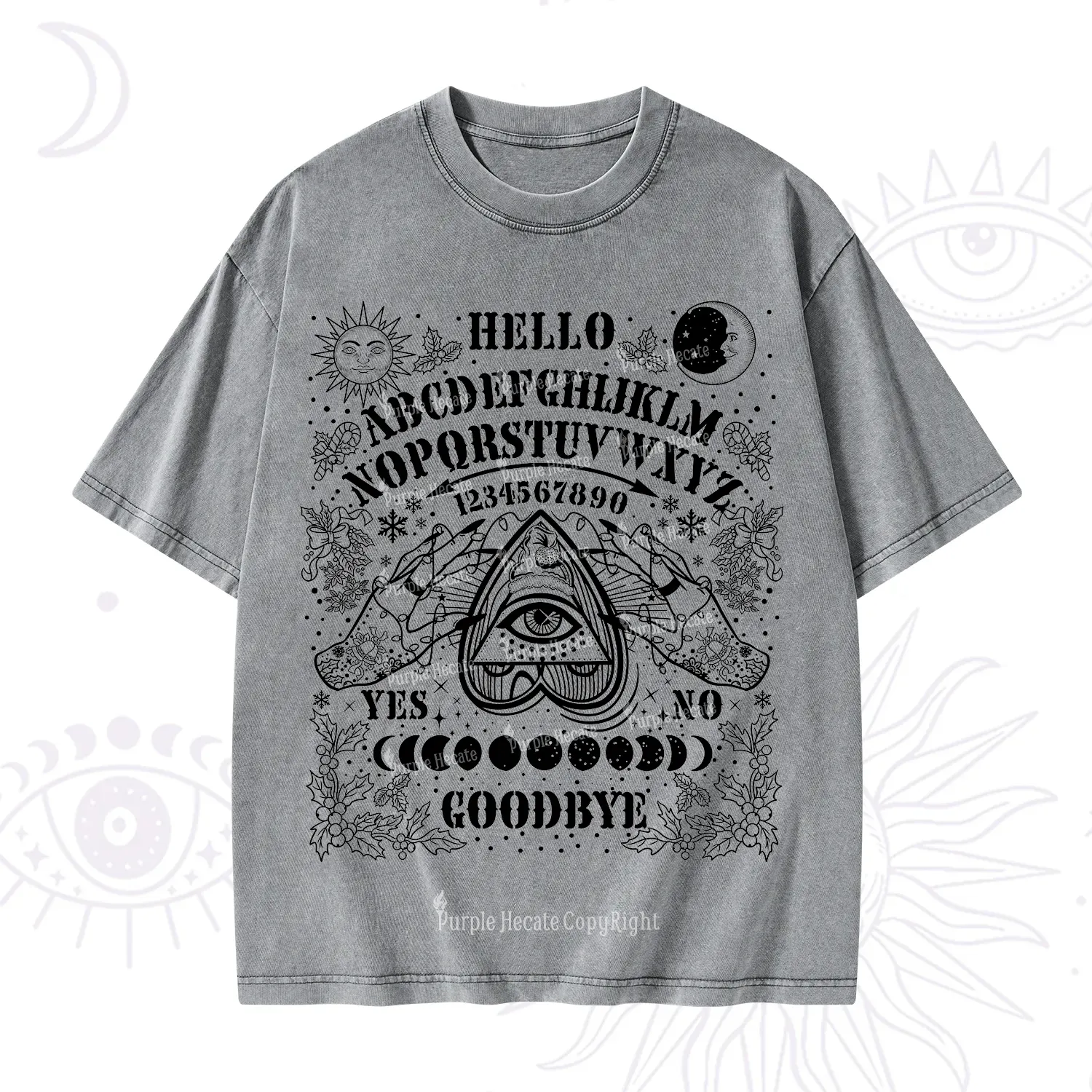 Purplehecate Hello Goodbye Witch Ouija Board Christmas Washed T-Shirt