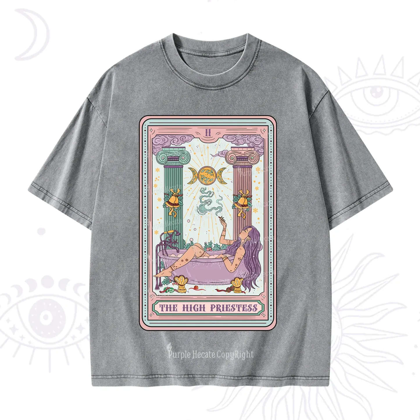 Purplehecate The High Priestess Tarot Christmas Washed T-Shirt