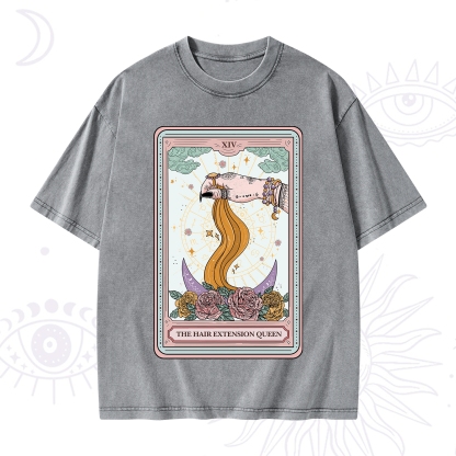 Purplehecate The Hair Extension Queen Tarot Card Washed T-Shirt
