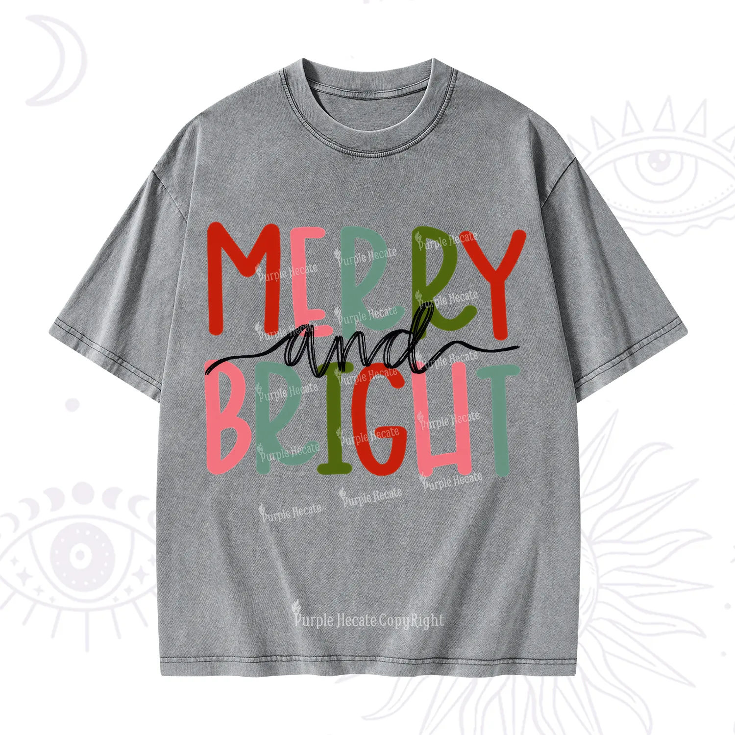 Purplehecate Merry and Bright Christmas Washed T-Shirt