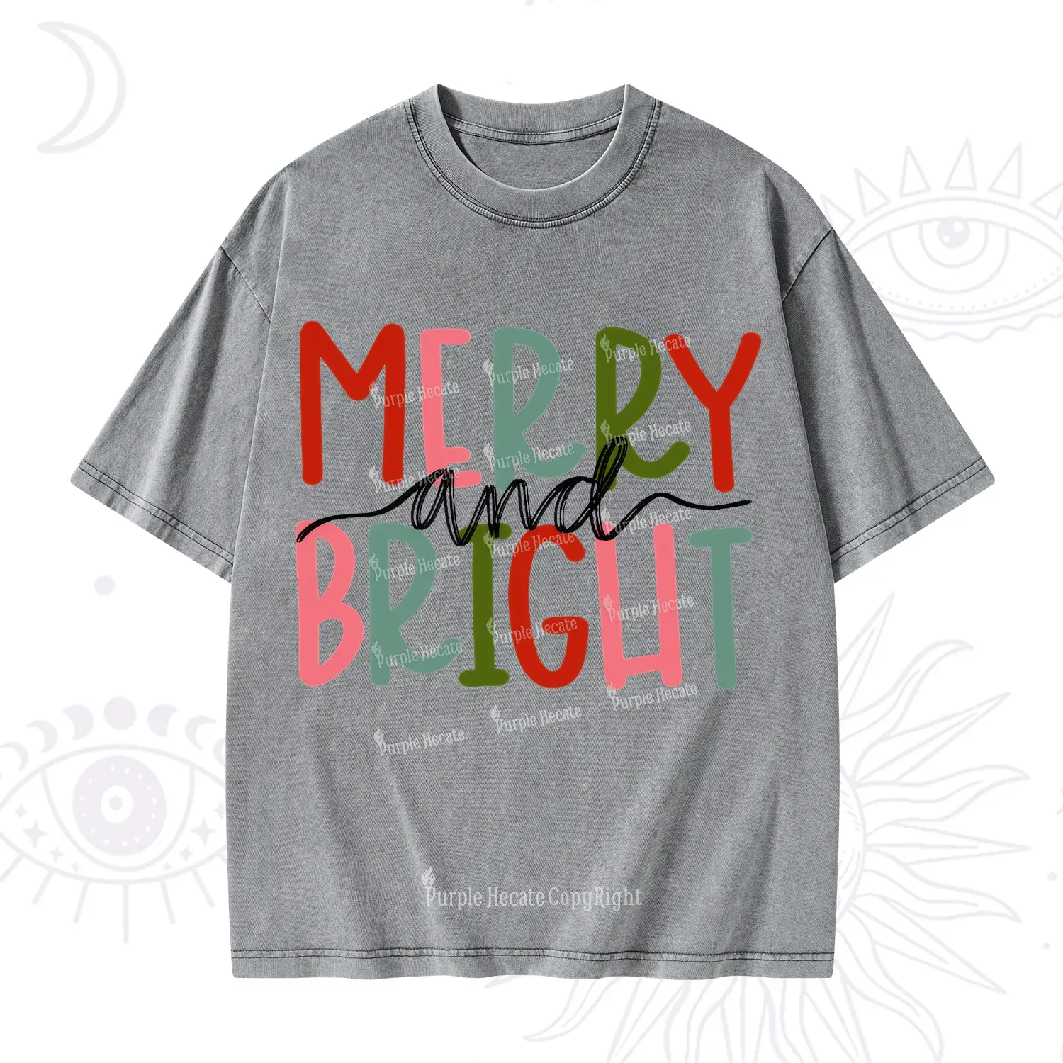 Purplehecate Merry and Bright Christmas Washed T-Shirt