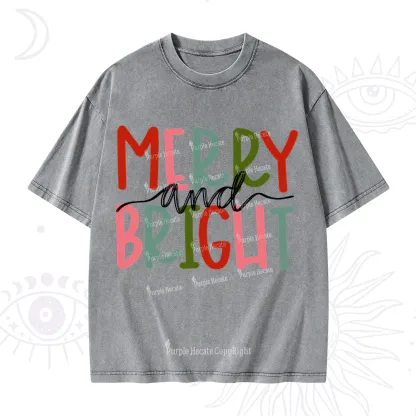 Purplehecate Merry and Bright Christmas Washed T-Shirt