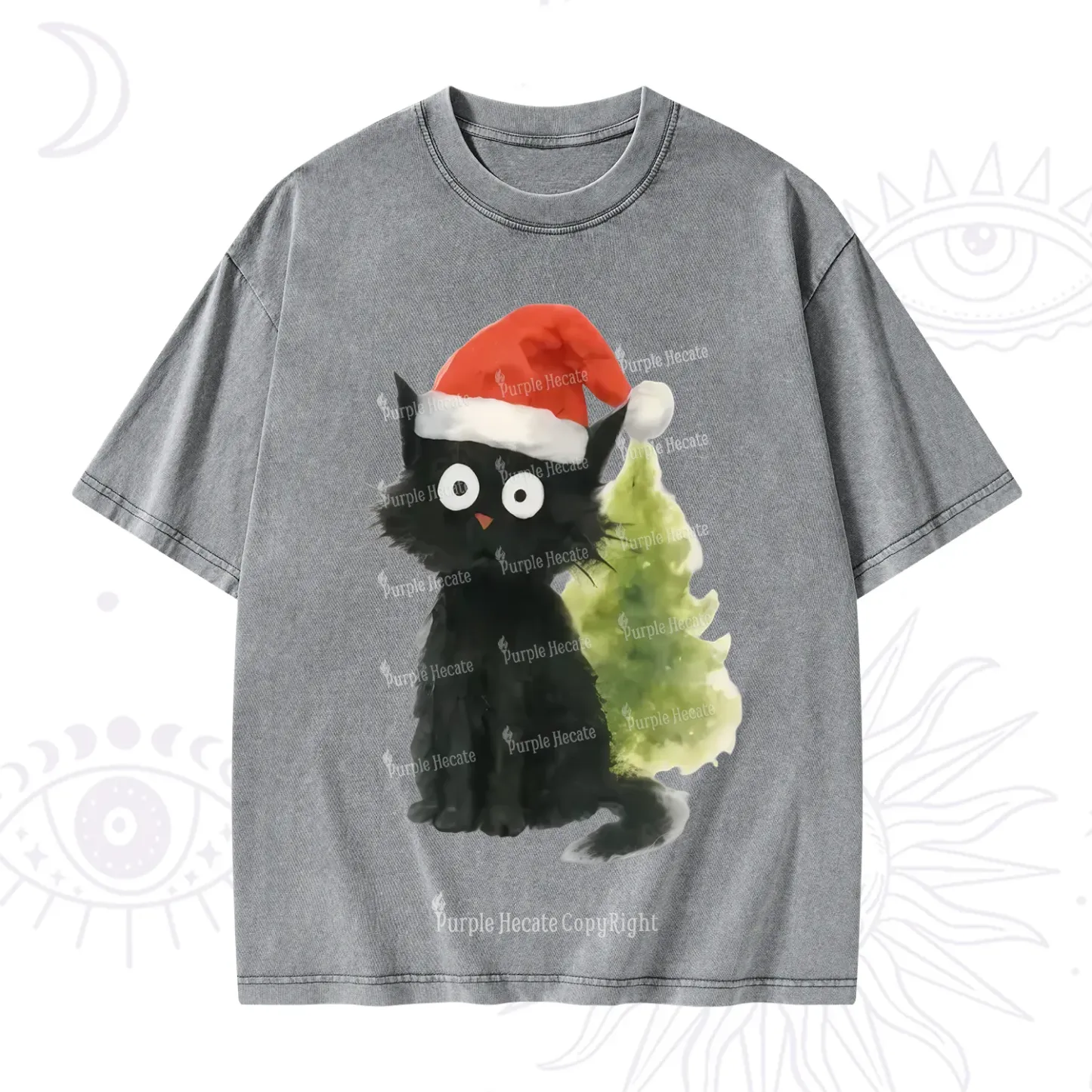 Purplehecate Black Cats Christmas Washed T-Shirt