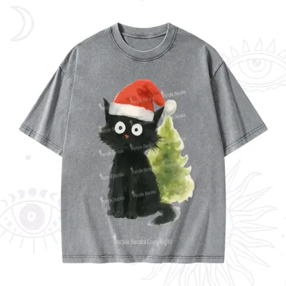 Purplehecate Black Cats Christmas Washed T-Shirt