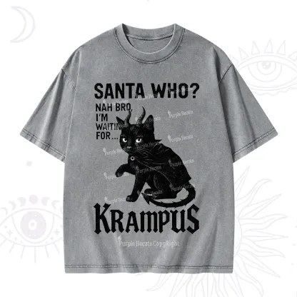 Purplehecate Santa Who? Nah Bro I'm Waiting for Krampus Christmas Washed T-Shirt