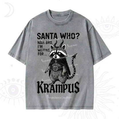 Purplehecate Santa Who? Nah Bro I'm Waiting for Krampus Christmas Washed T-Shirt