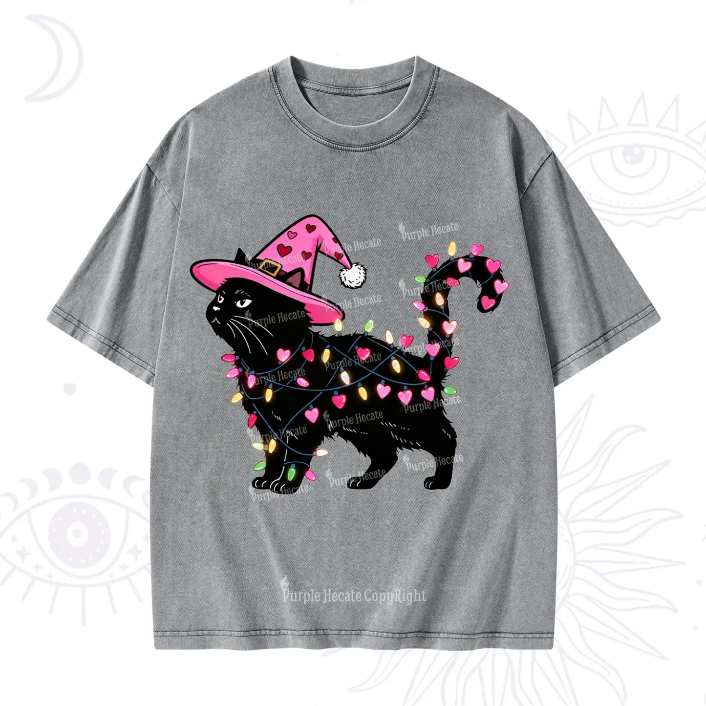 Purplehecate Cute Cat Valentine Washed T-Shirt