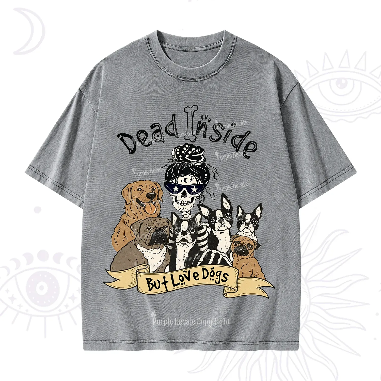 Purplehecate Dead Inside But Love Dogs Washed T-Shirt