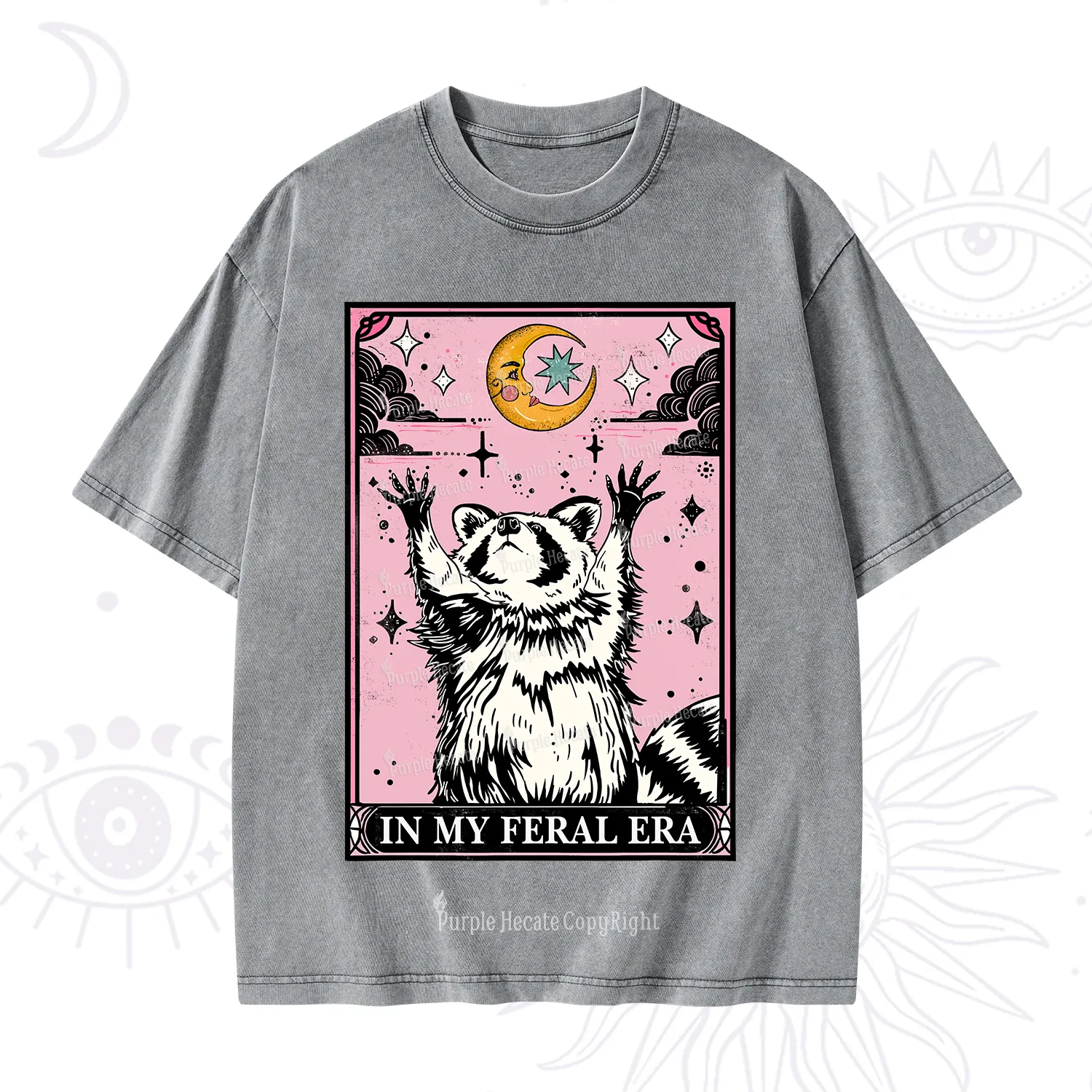 Purplehecate The In My Feral Era Tarot Raccoon Washed T-Shirt