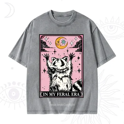 Purplehecate The In My Feral Era Tarot Raccoon Washed T-Shirt