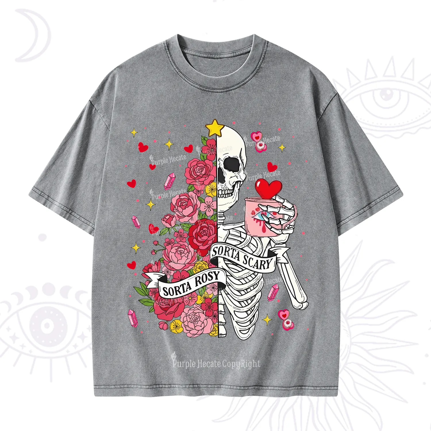 Purplehecate Sorta Rosy Sorta Scary Valentine Washed T-Shirt