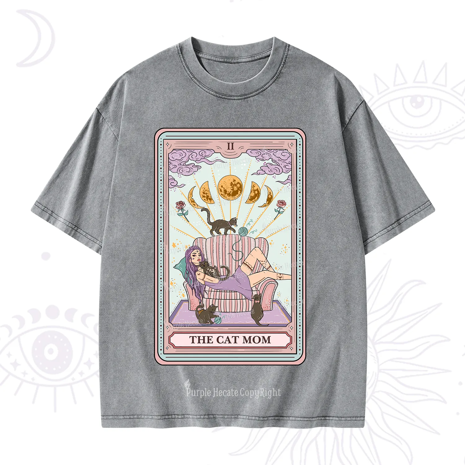 Purplehecate The Cat Mom Tarot Washed T-Shirt