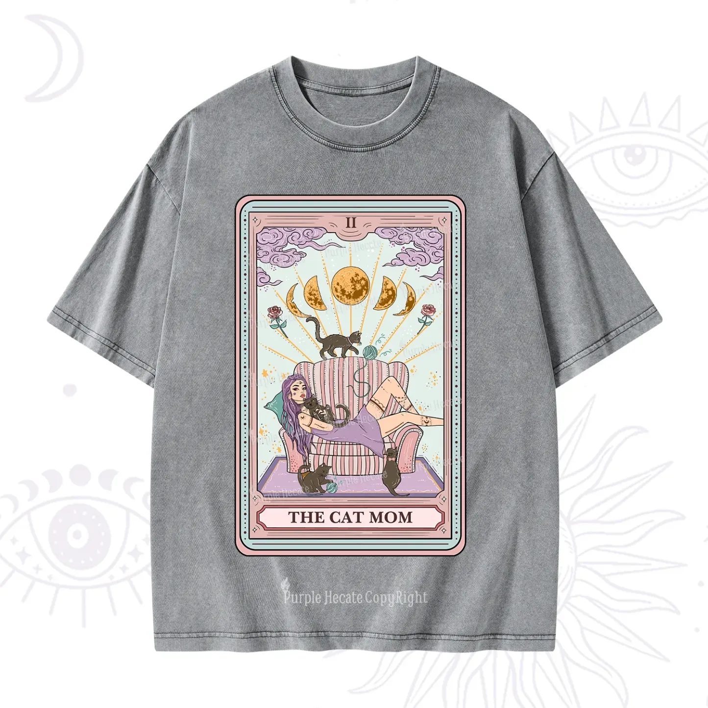 Purplehecate The Cat Mom Tarot Washed T-Shirt