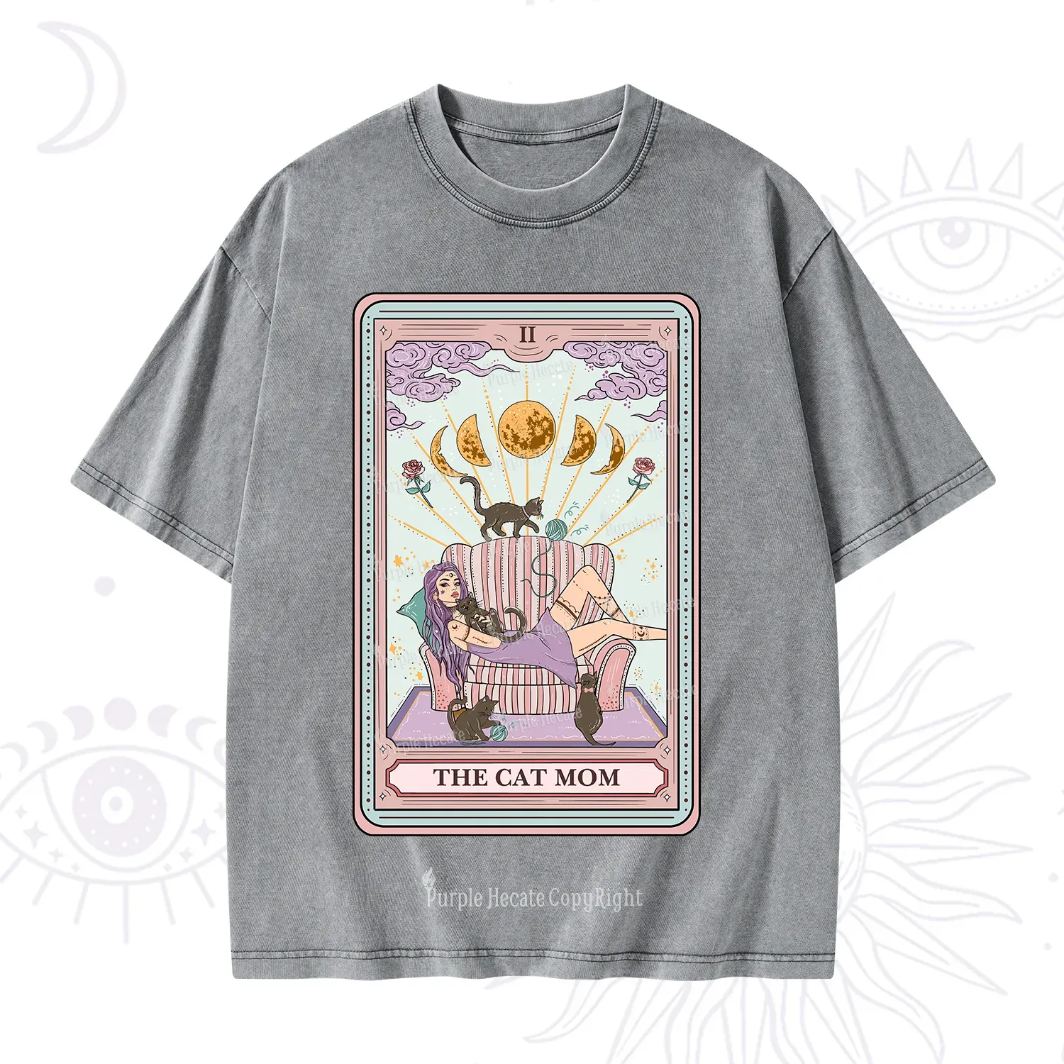 Purplehecate The Cat Mom Tarot Washed T-Shirt
