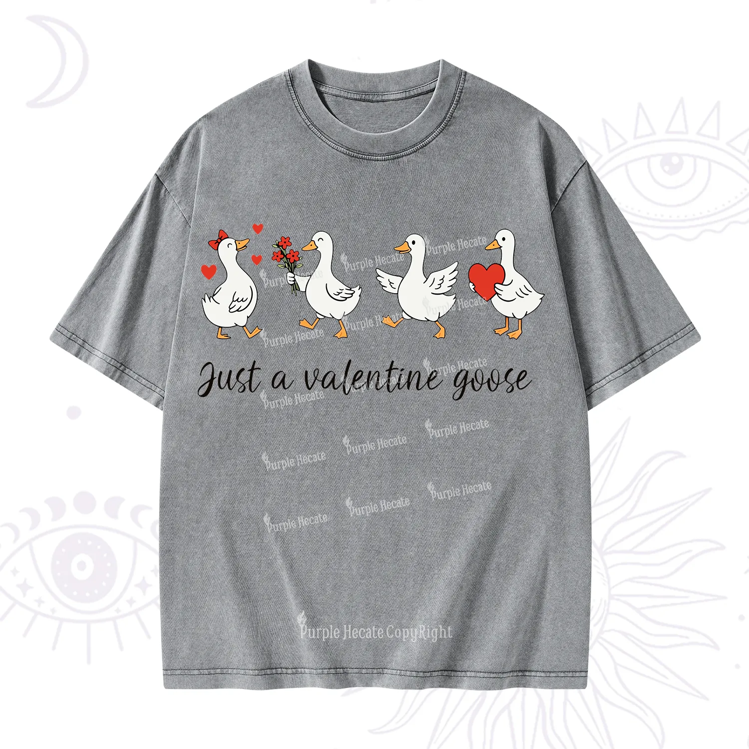 Purplehecate Just A Valentine Goose Valentine Washed T-Shirt
