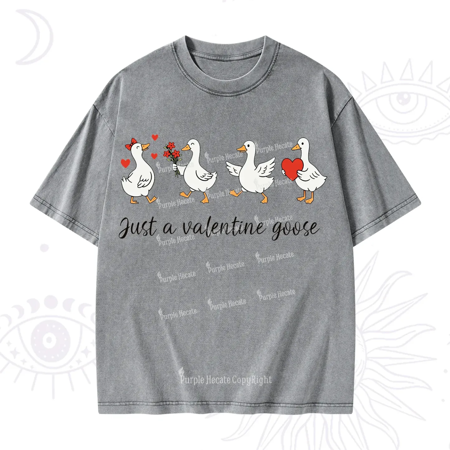 Purplehecate Just A Valentine Goose Valentine Washed T-Shirt
