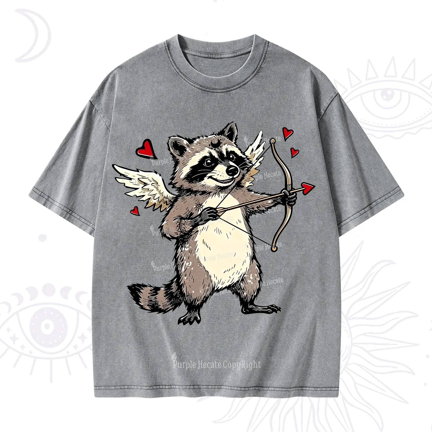 Purplehecate Cupid Raccoon Valentine Washed T-Shirt