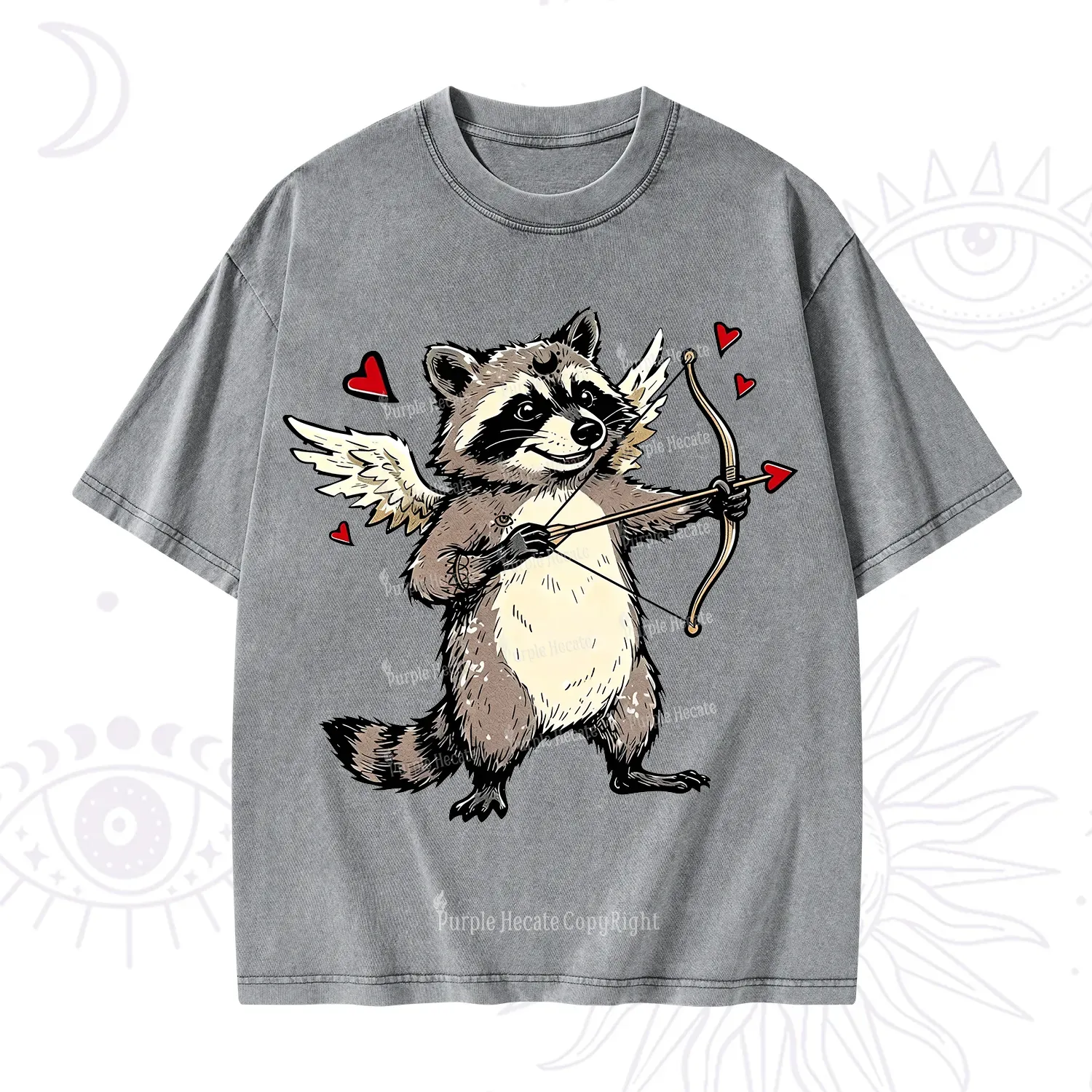 Purplehecate Cupid Raccoon Valentine Washed T-Shirt