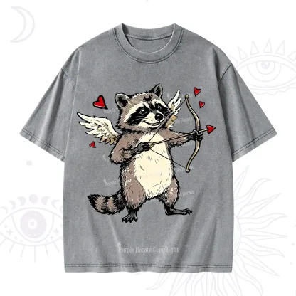 Purplehecate Cupid Raccoon Valentine Washed T-Shirt