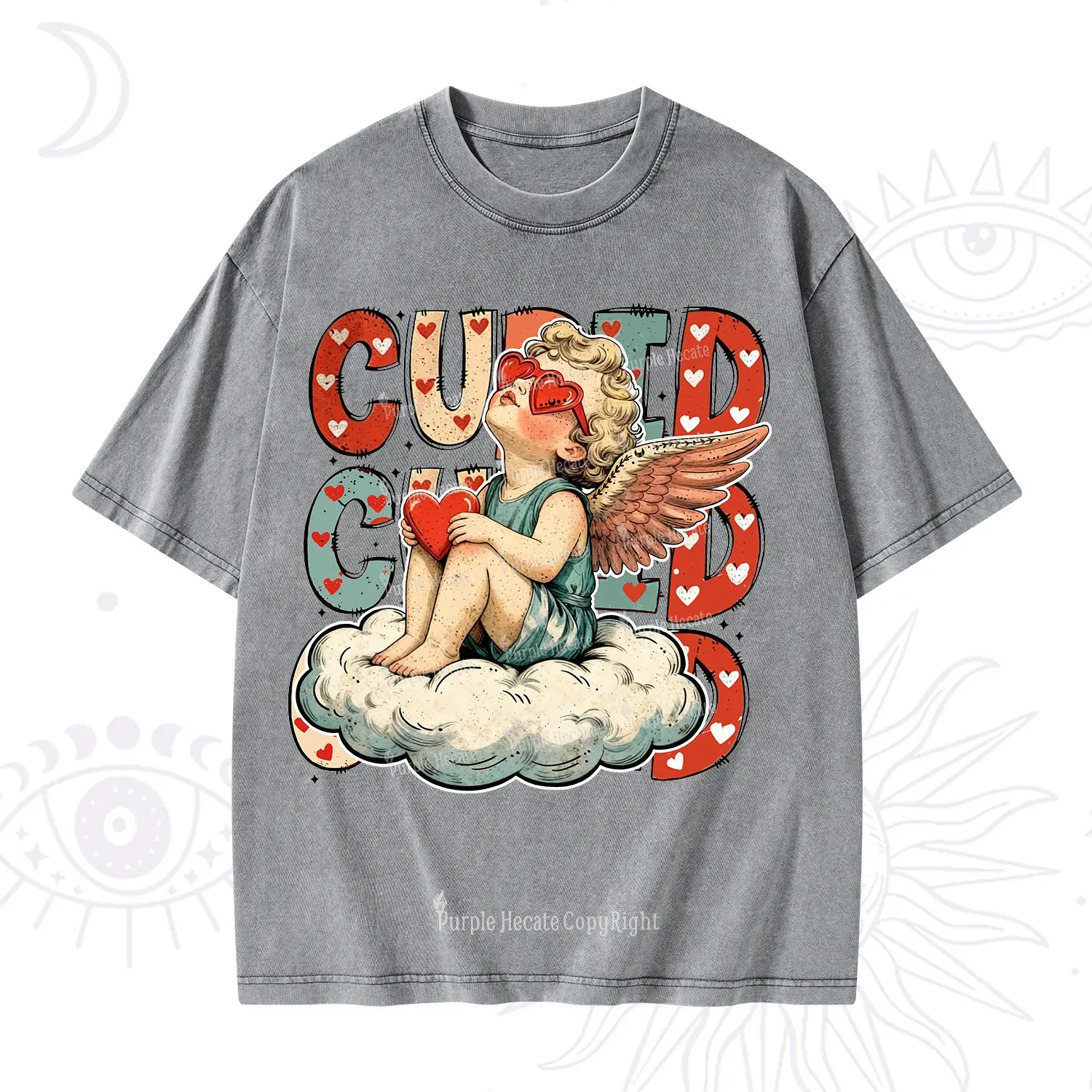 Purplehecate Retro Cupid Vibes Valentine Washed T-Shirt