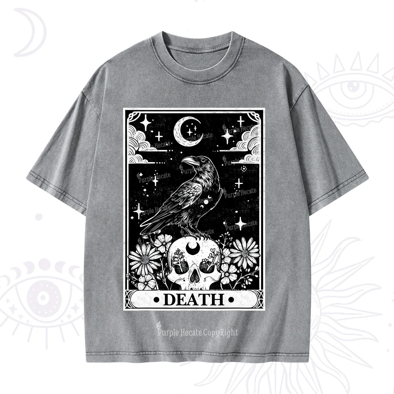 Purplehecate The Crow Death Tarot Washed T-Shirt