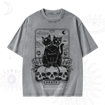 Purplehecate The Black Cat Death Tarot Card Washed T-Shirt