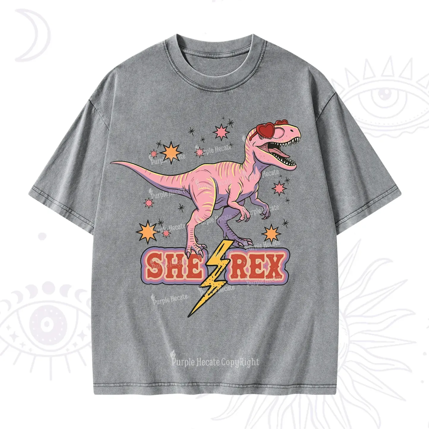 Purplehecate T Rex Dinosaur Girl Washed T-Shirt