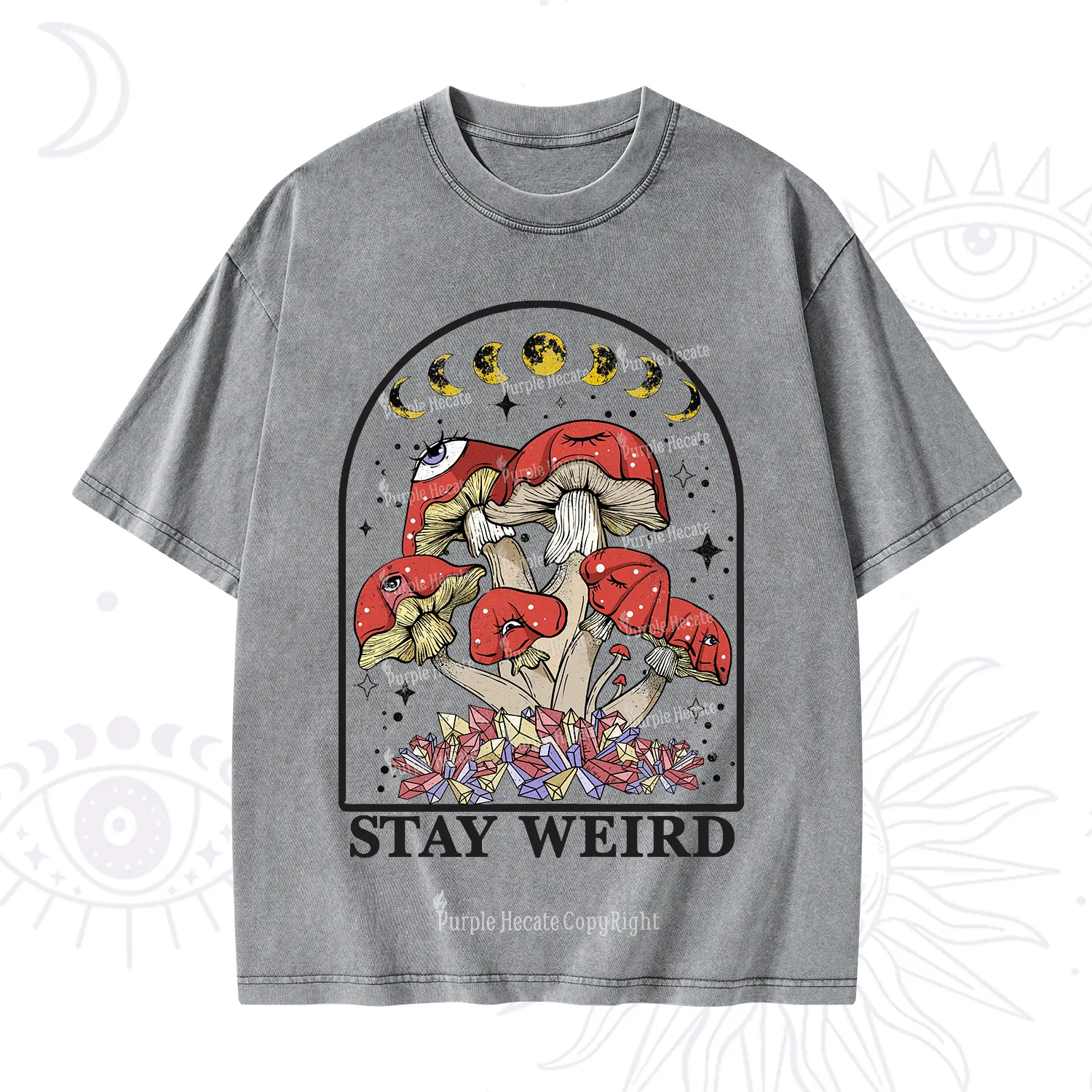 Purplehecate Stay Weird Mushroom Washed T-Shirt